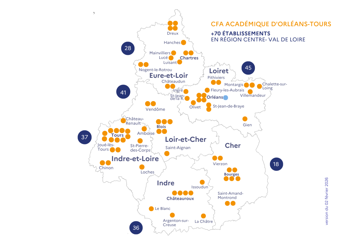 Carte des UFA dans la région Centre-Val de Loire